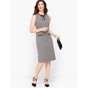 Talbots Women's 10 Houndstooth Ponte Midi Dress Black White Bow Festive Preppy